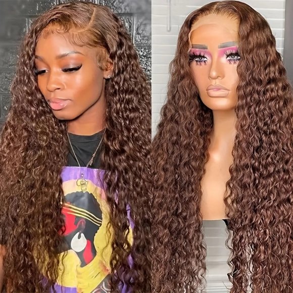 180% Chocolate Brown 13×4 Lace Front Deep Wave Curly Lace Front Human Hair Wig